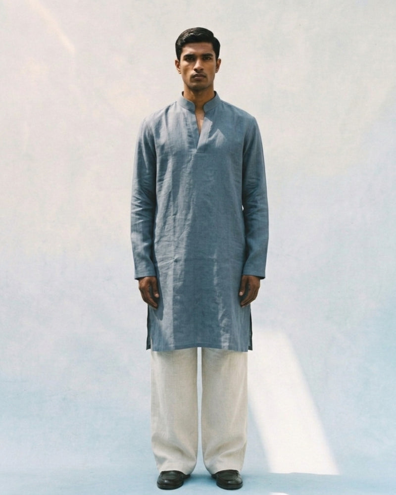 Pastel Blue Linen Kurta