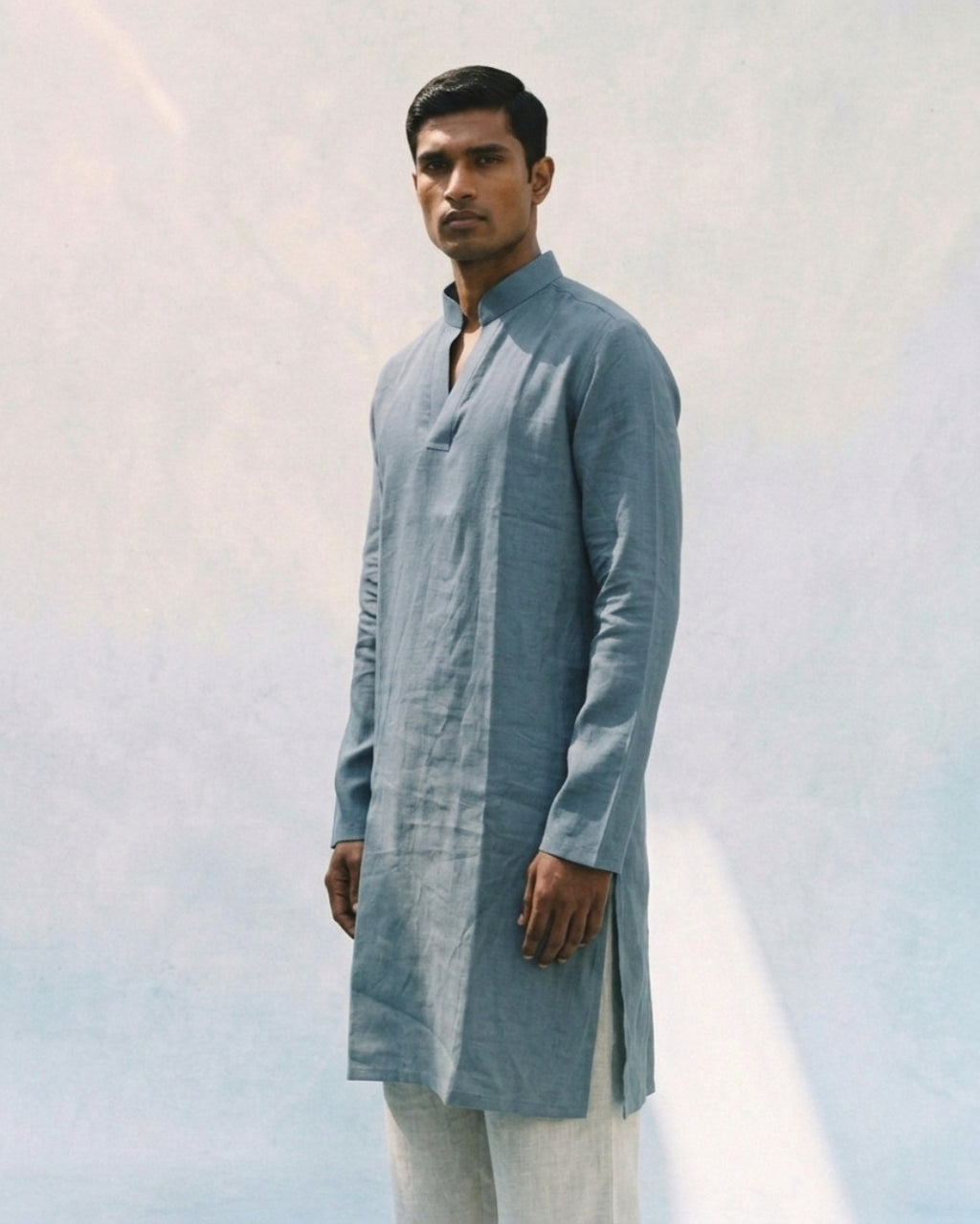 Pastel Blue Linen Kurta