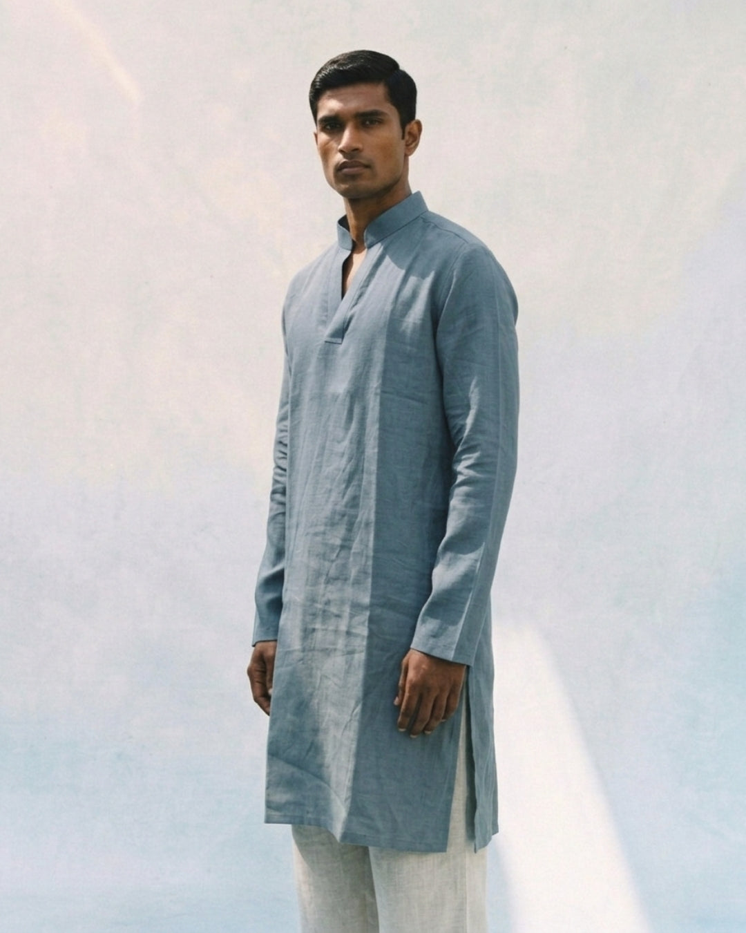 Pastel Blue Linen Kurta