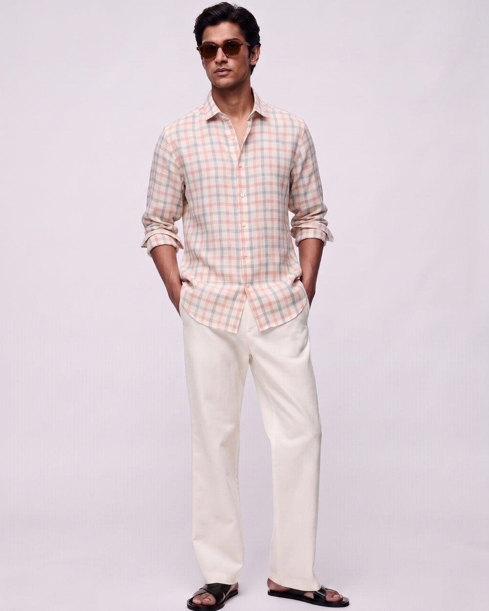 Rosé Grid Linen Shirt