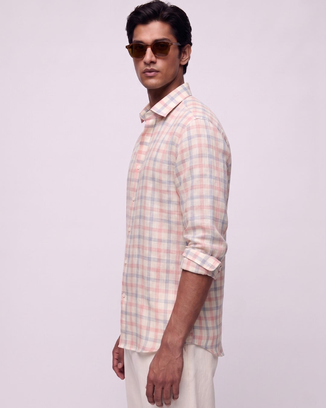 Rosé Grid Linen Shirt