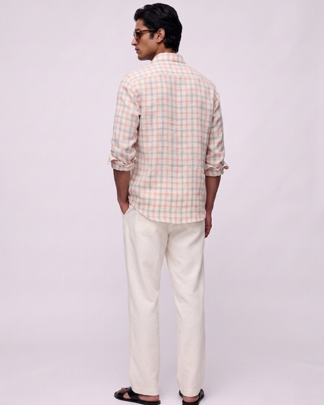 Rosé Grid Linen Shirt