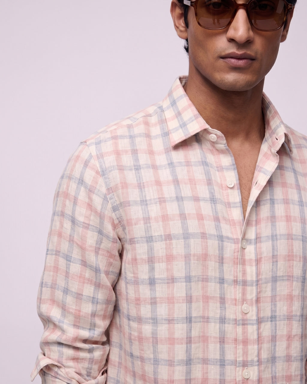 Rosé Grid Linen Shirt
