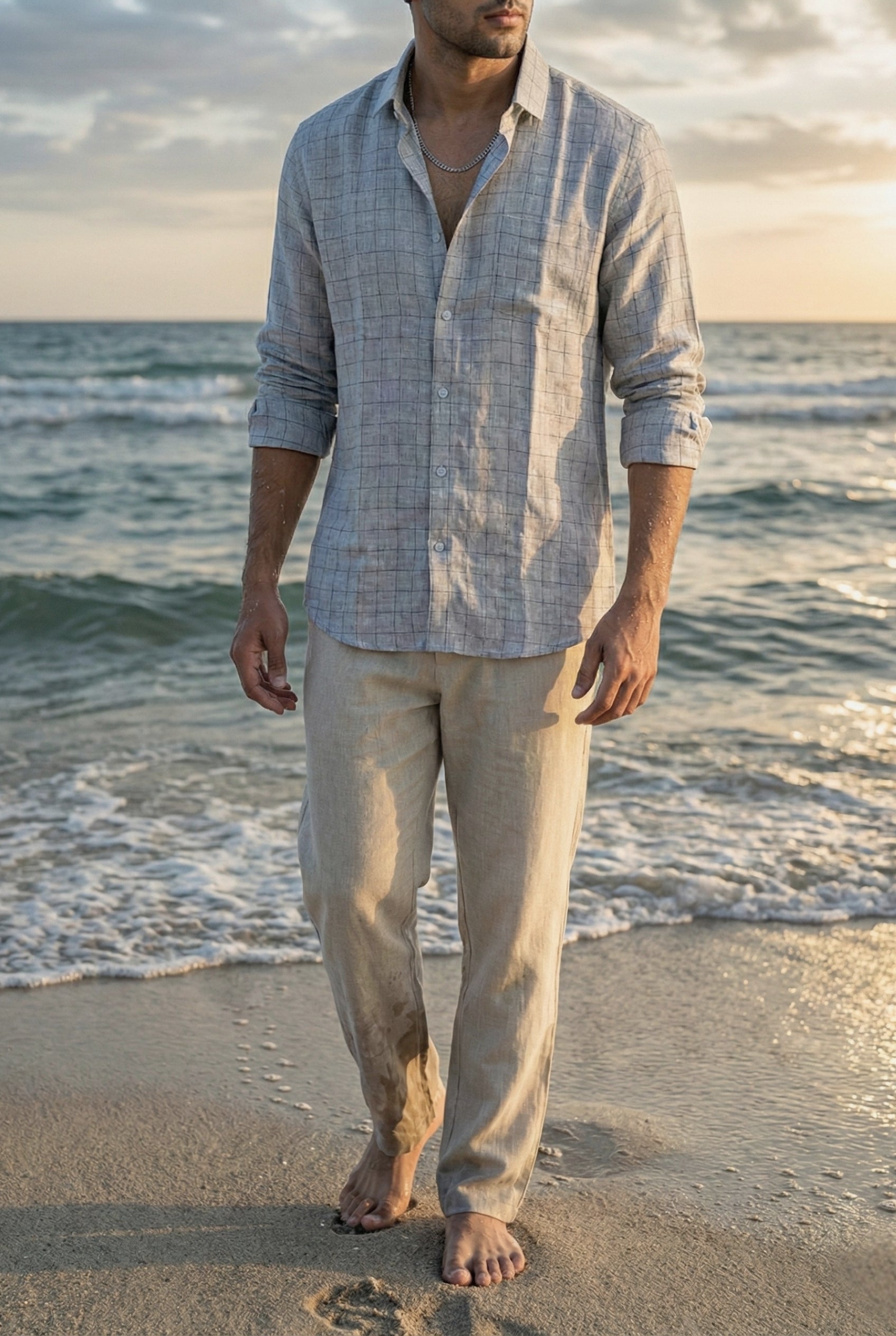 Lattice Check Linen Shirt