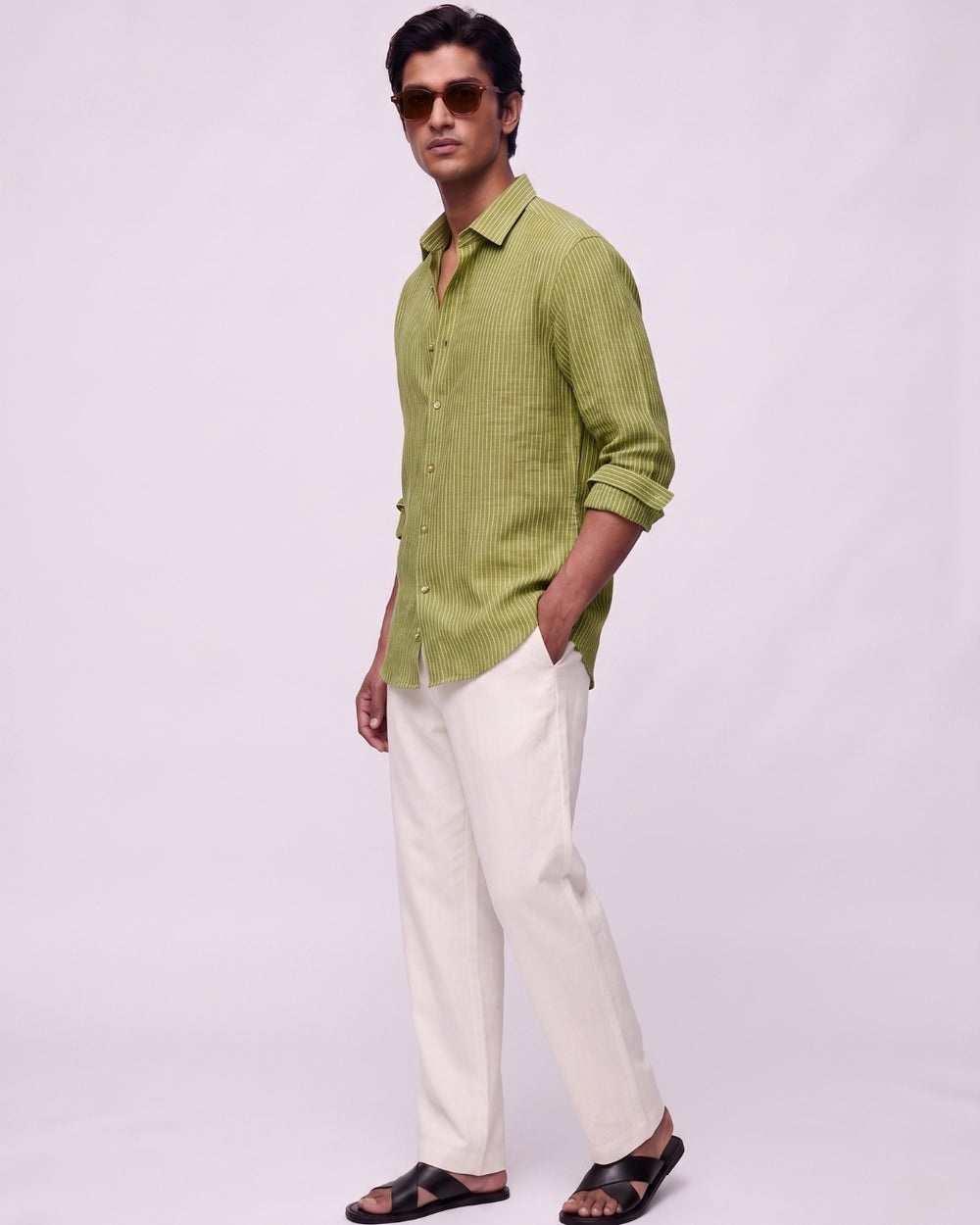 Olive Thread Striped Linen Shirt