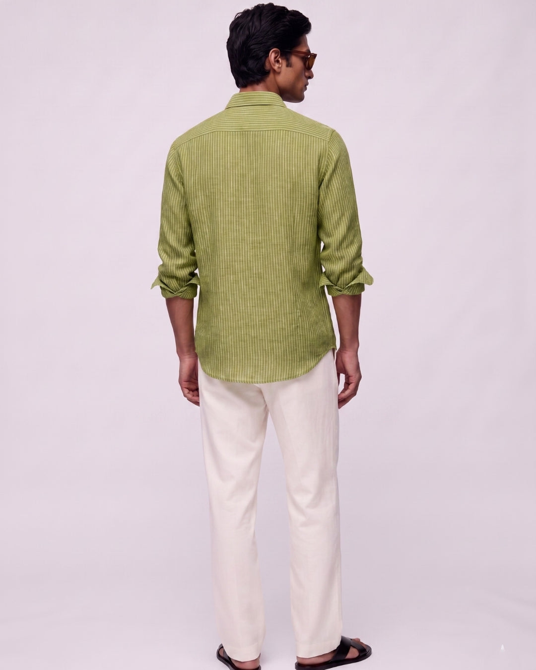 Olive Thread Striped Linen Shirt