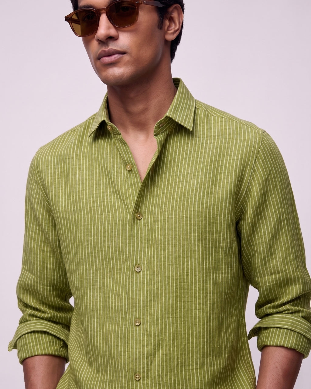 Olive Thread Striped Linen Shirt