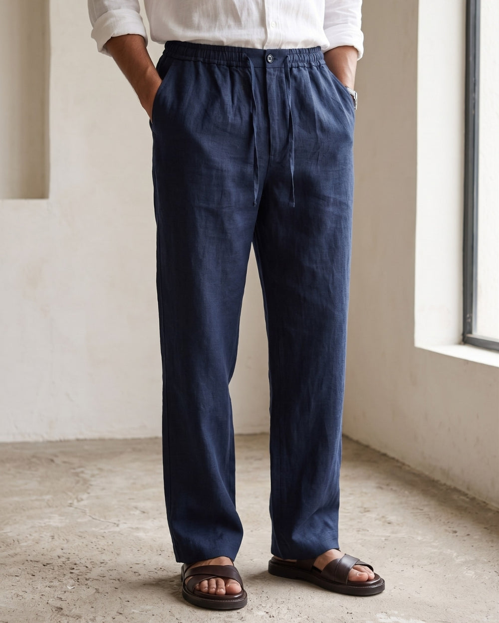 Ink Blue Casual Linen Pants
