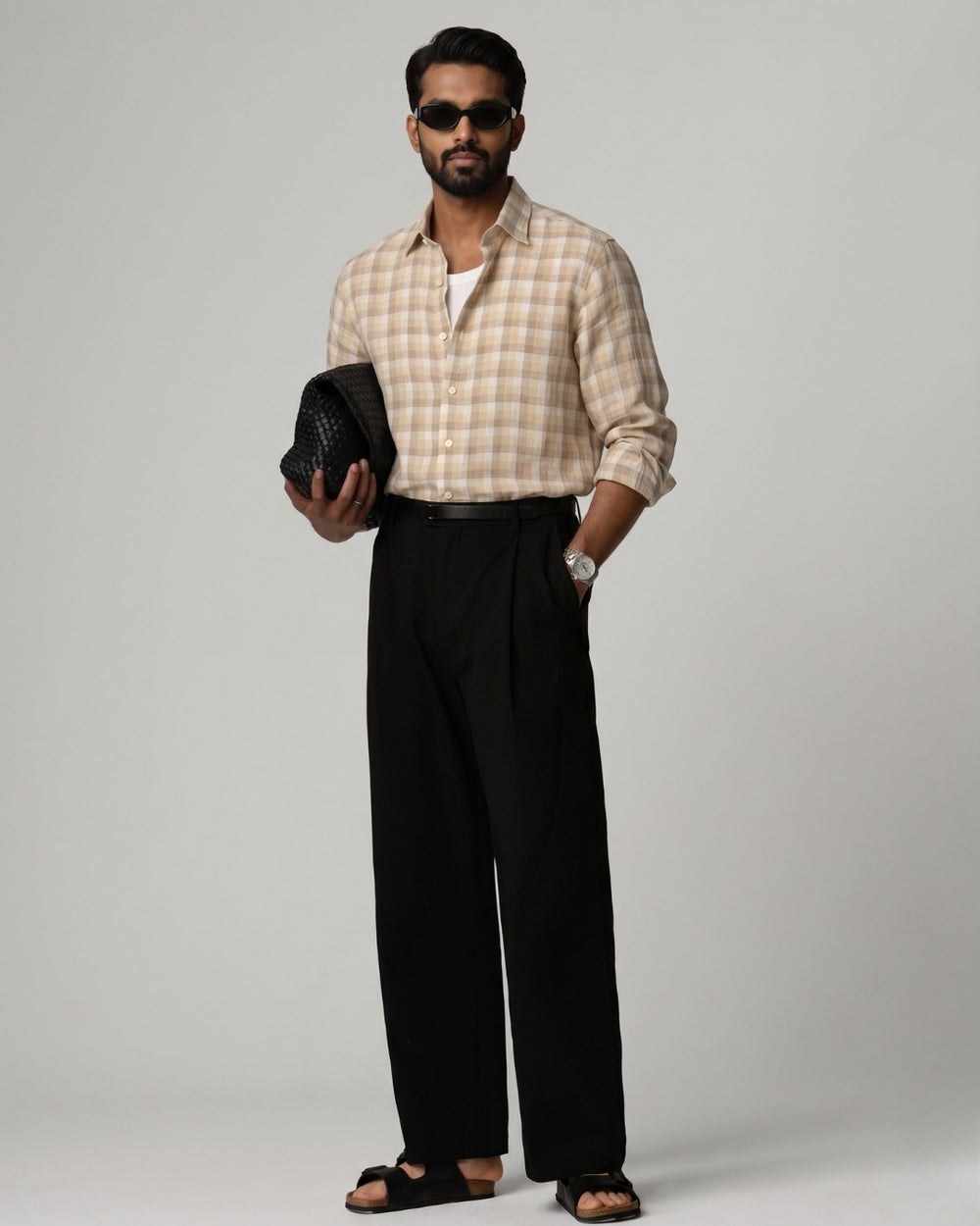 Kora Brown Grid Linen Shirt