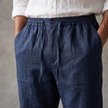 Ink Blue Casual Linen Pants fabric detail