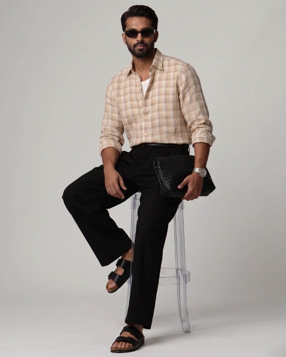 Kora Brown Grid Linen Shirt