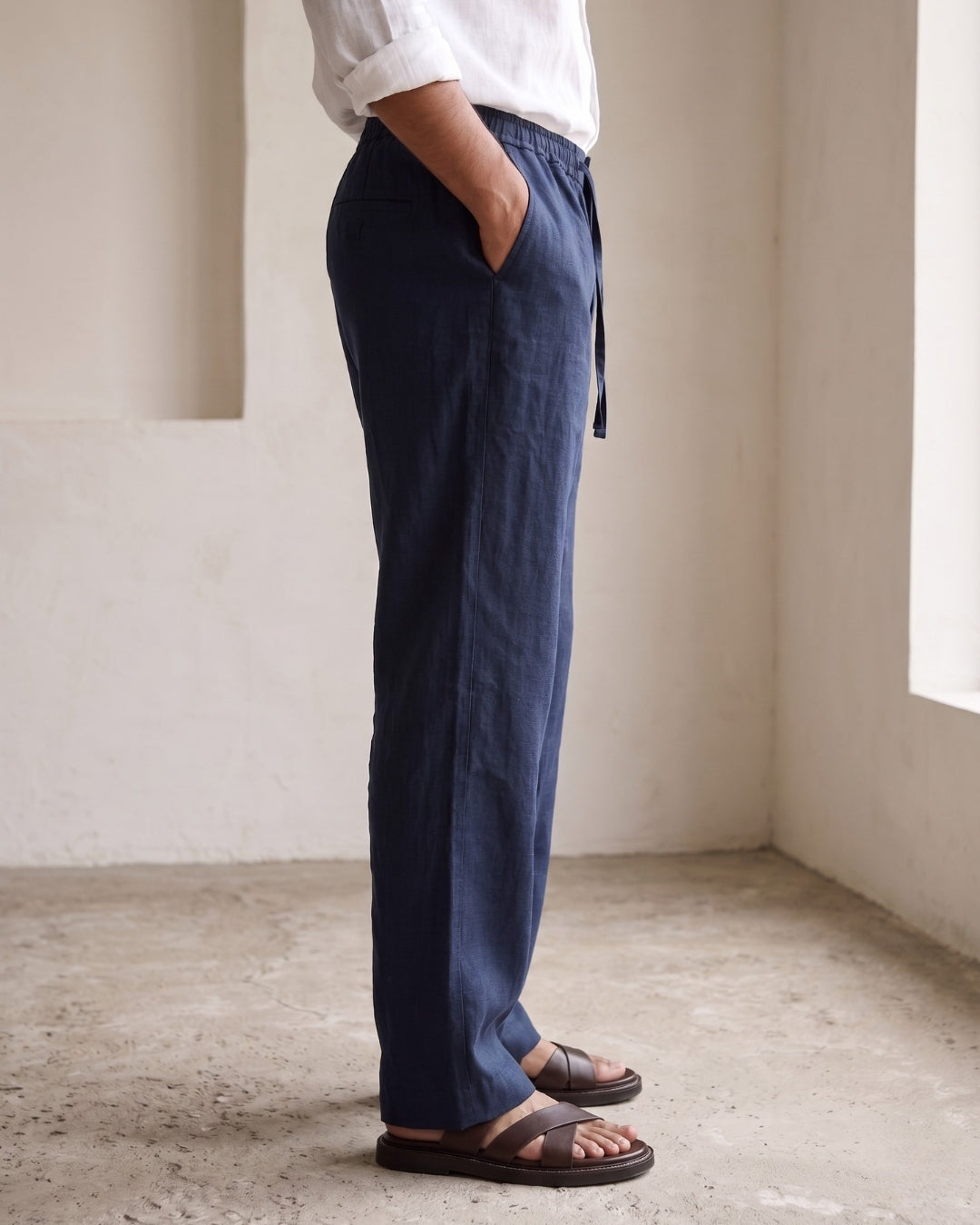 Ink Blue Casual Linen Pants