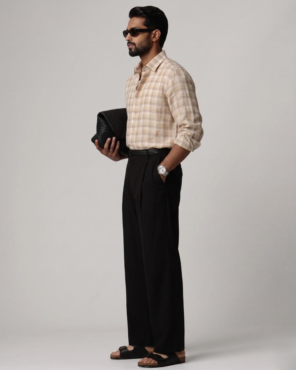Kora Brown Grid Linen Shirt