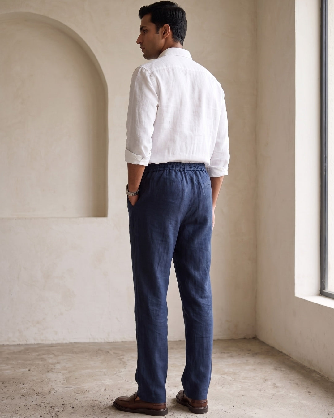 Ink Blue Casual Linen Pants