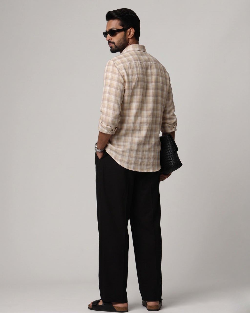 Kora Brown Grid Linen Shirt