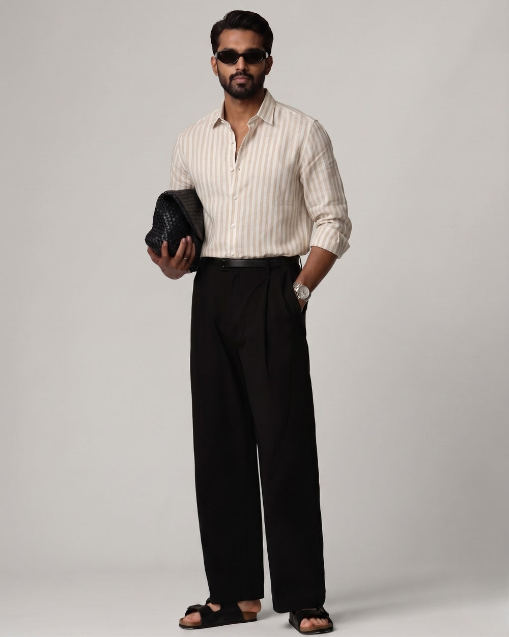 Brown Trace Striped Linen Shirt