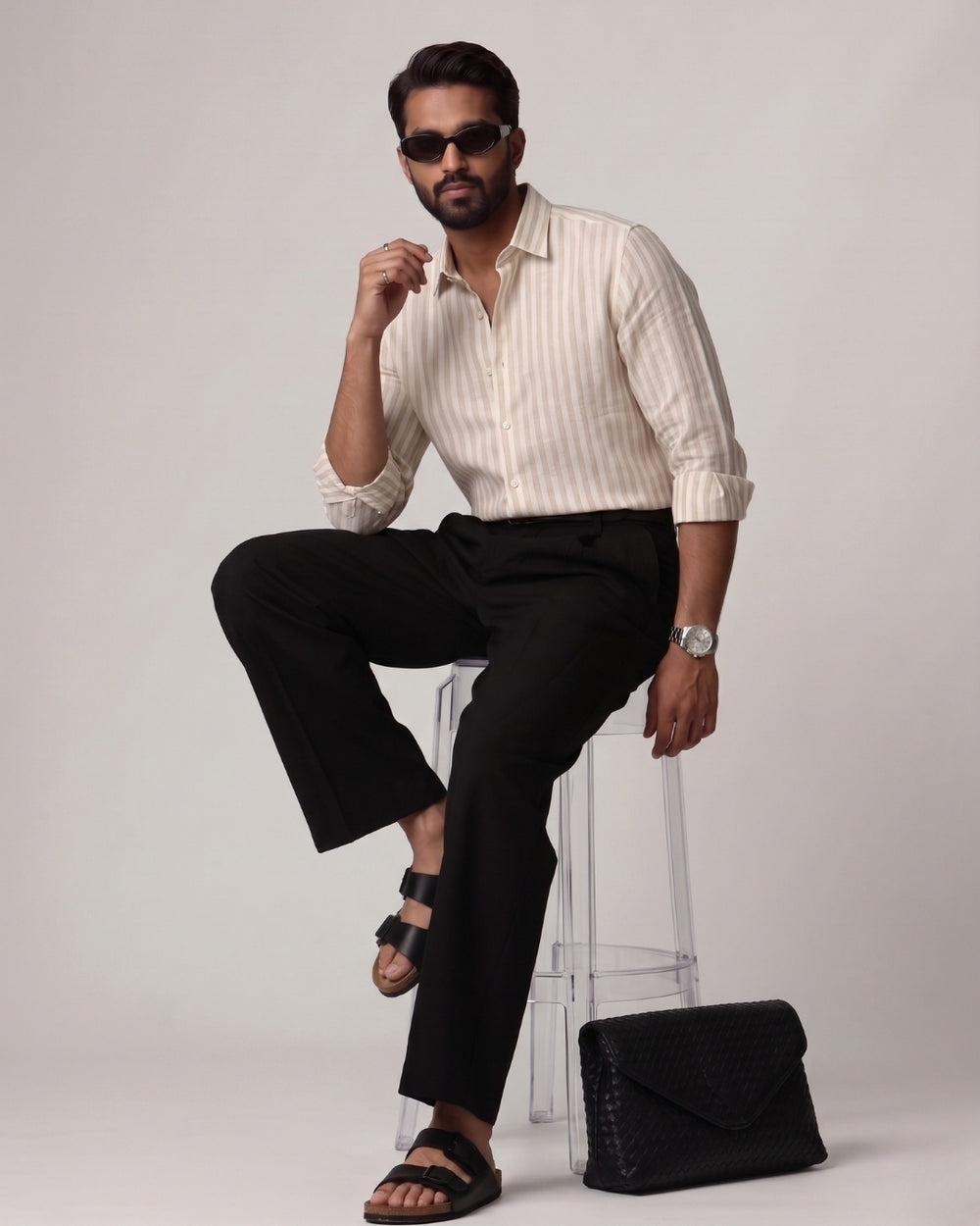 Brown Trace Striped Linen Shirt