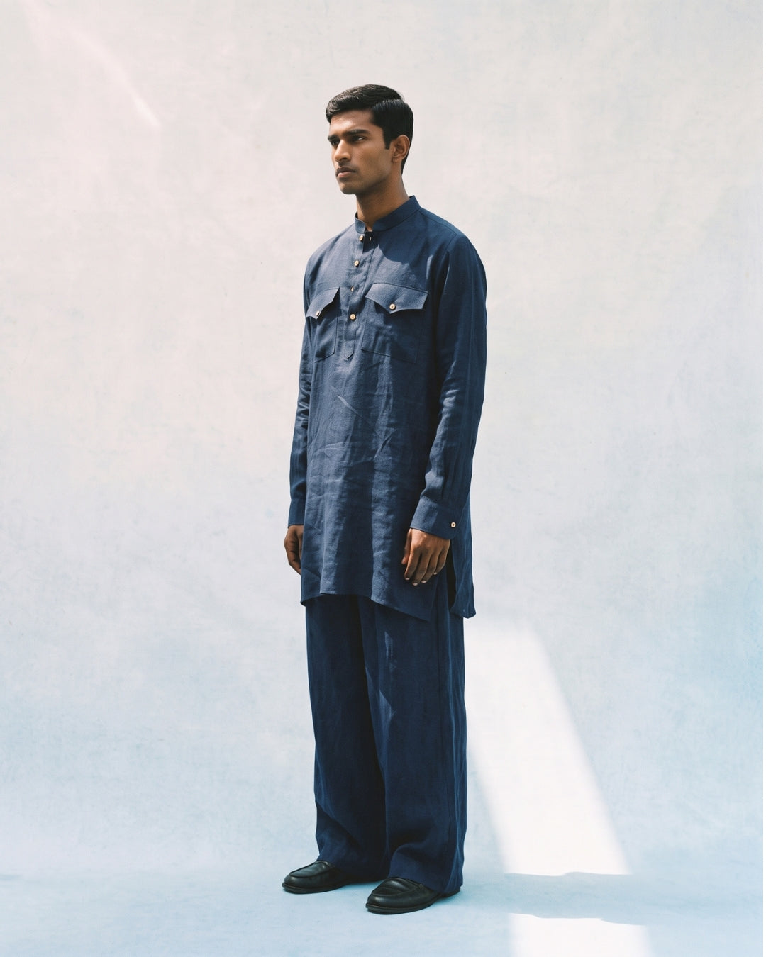 The Mehfil Blue Linen Kurta Set