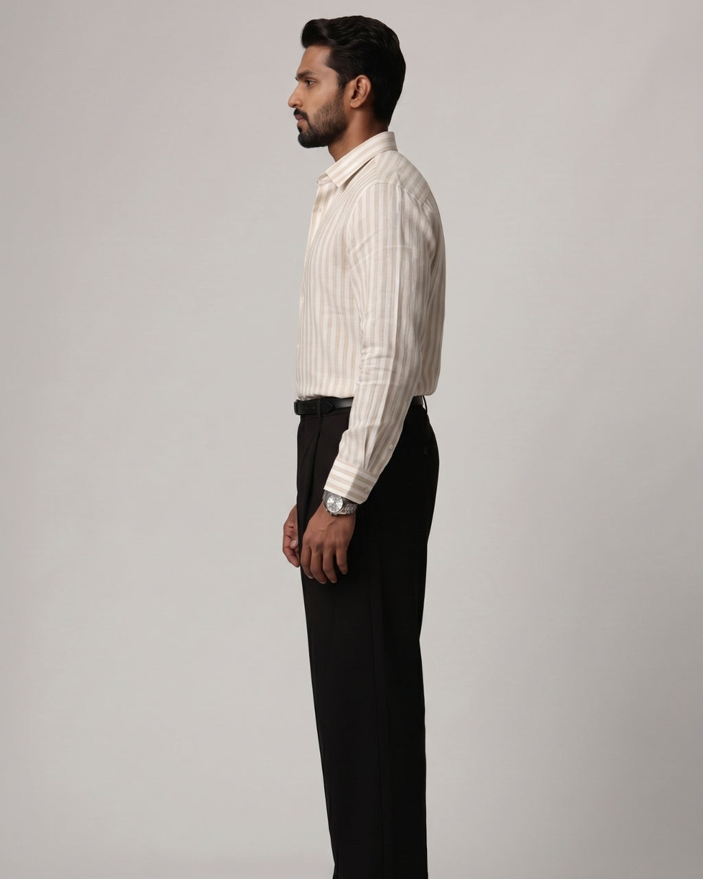 Brown Trace Striped Linen Shirt