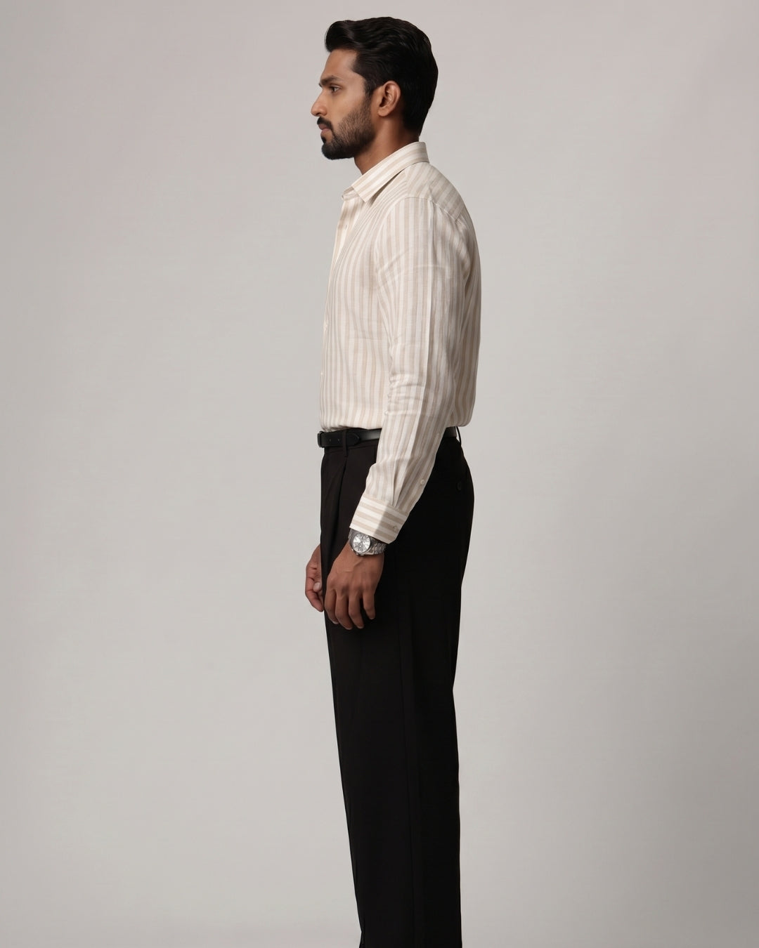 Brown Trace Striped Linen Shirt