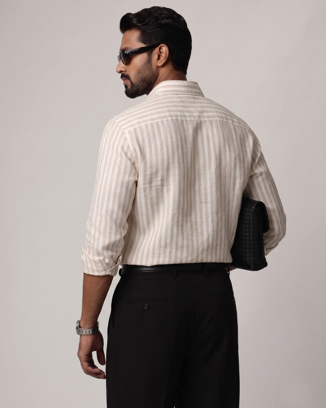 Brown Trace Striped Linen Shirt