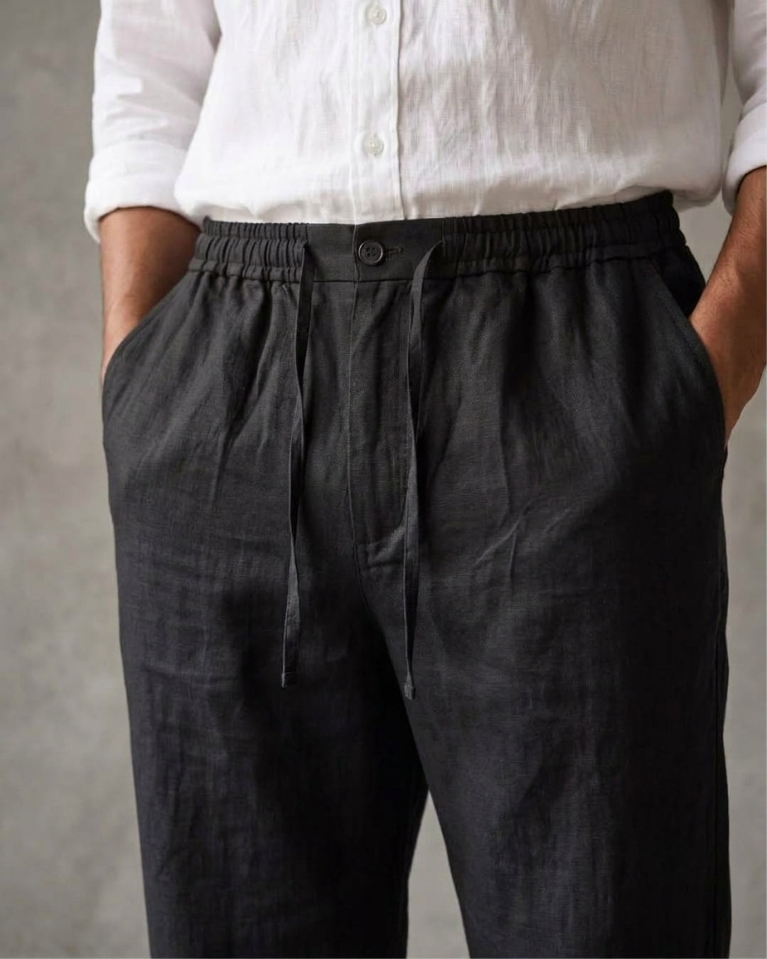 Coal Black Casual Linen Pants