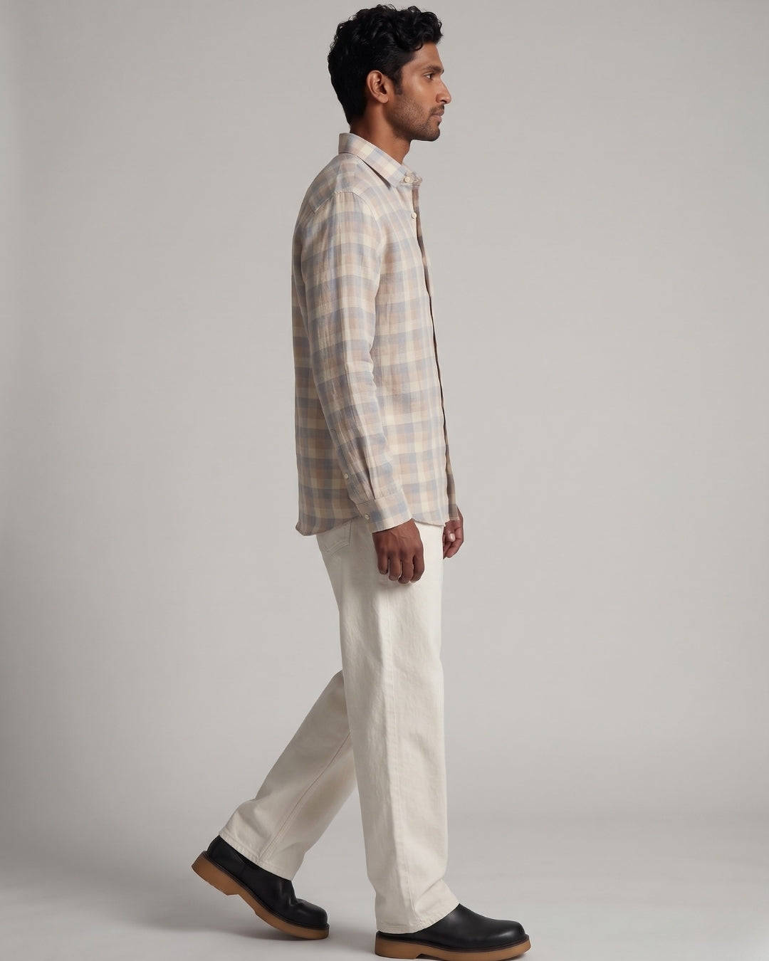 Earthy Mist Grid Linen Shirt