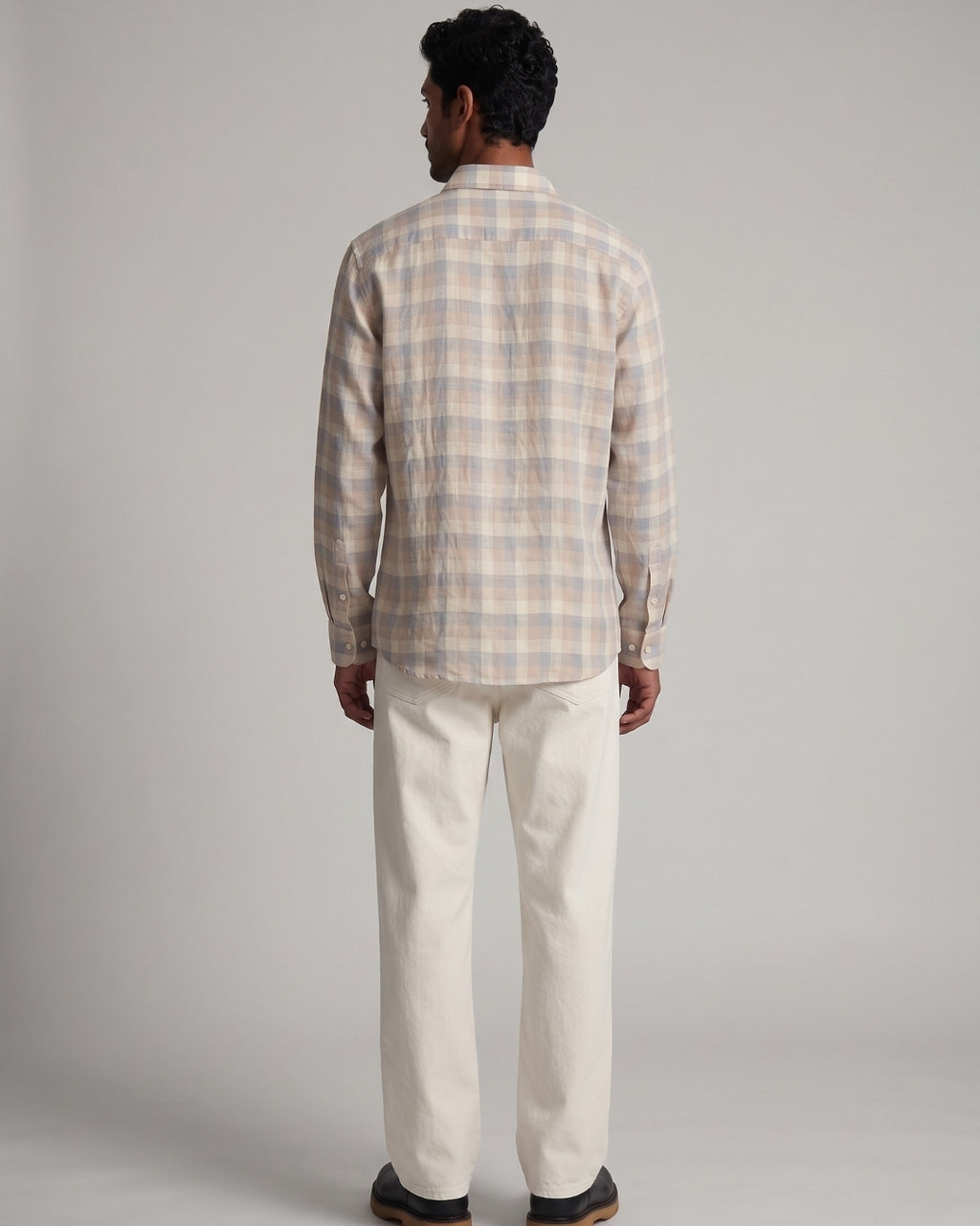 Earthy Mist Grid Linen Shirt