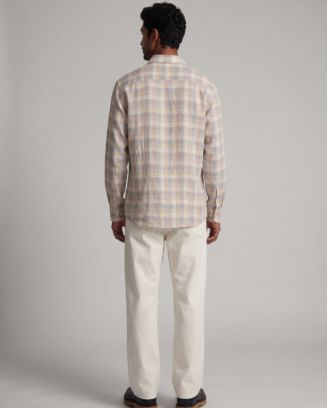 Earthy Mist Grid Linen Shirt
