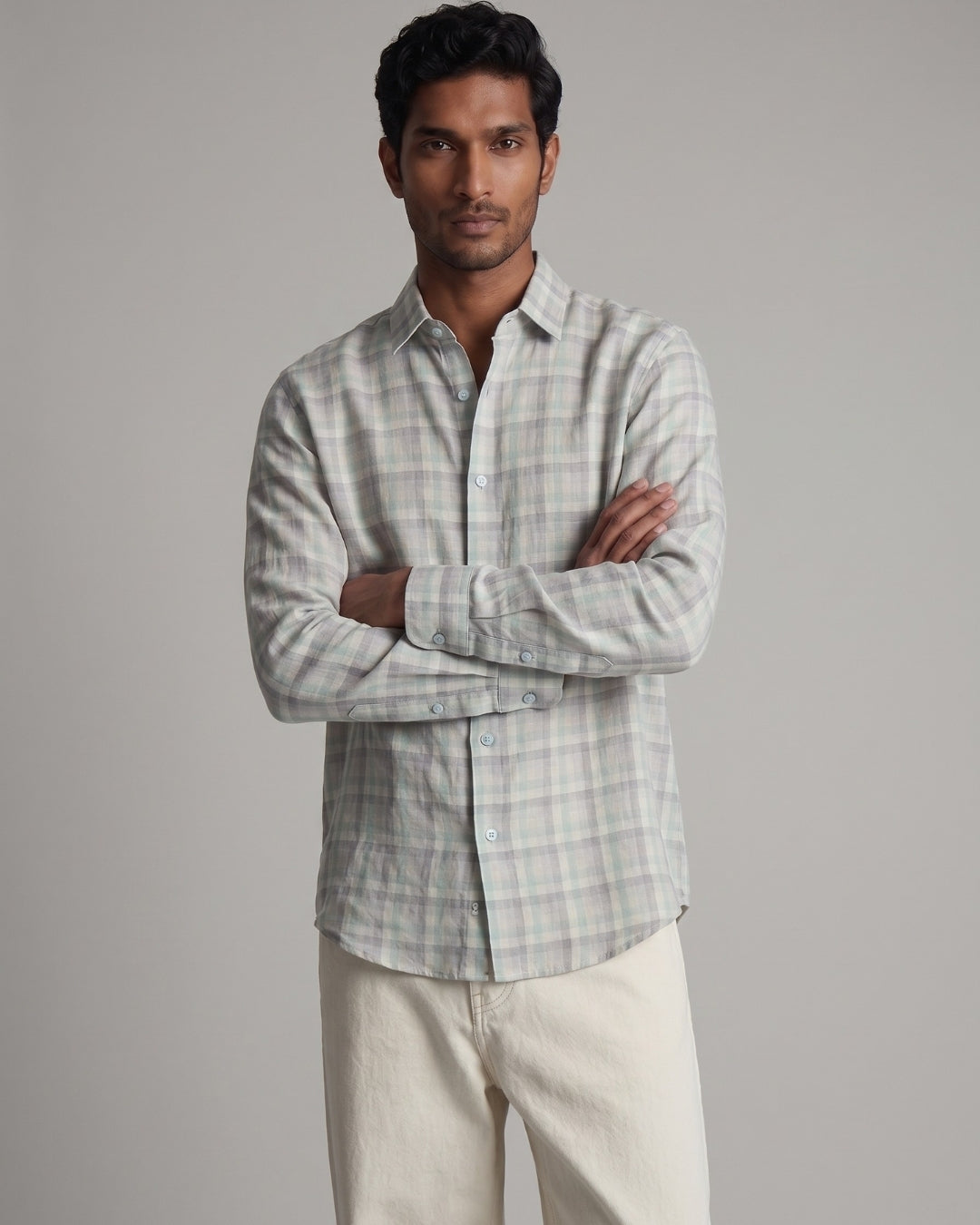 Still Grid Linen Shirt