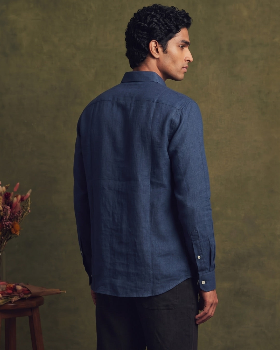 Deep Blue Double Pocketed Linen Shirt