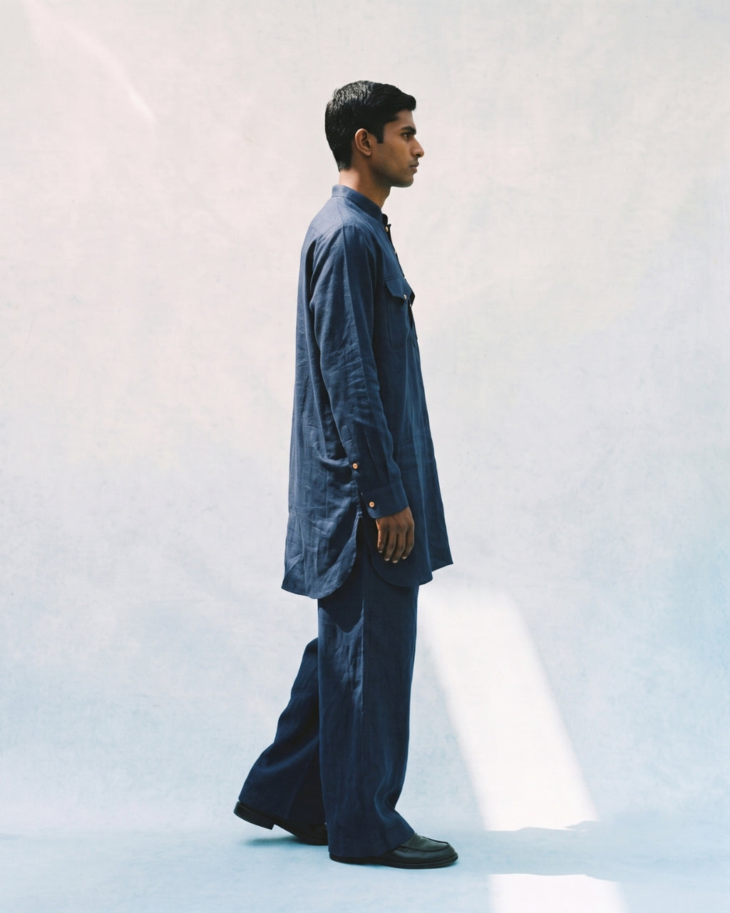 The Mehfil Blue Linen Kurta Set