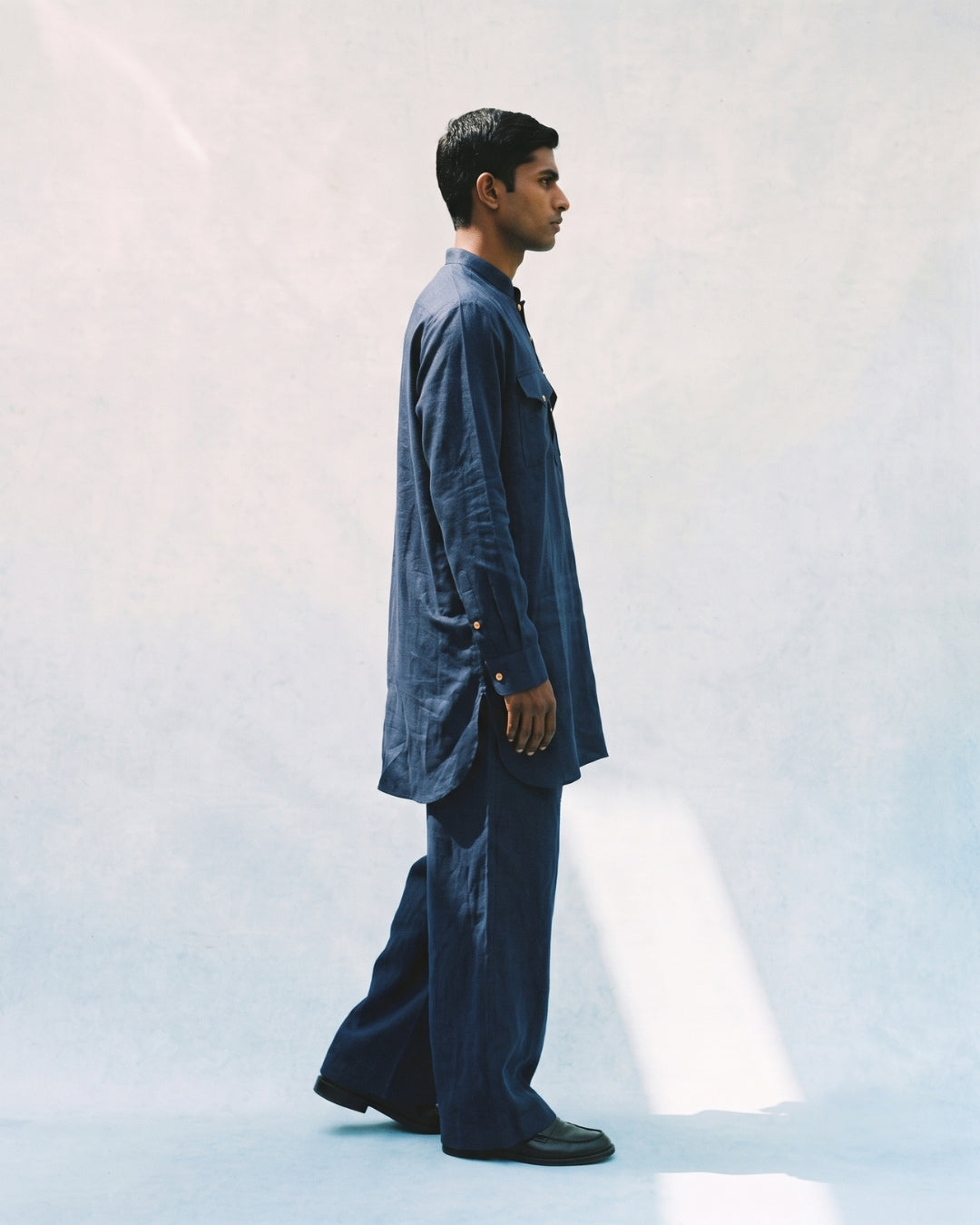 The Mehfil Blue Linen Kurta Set