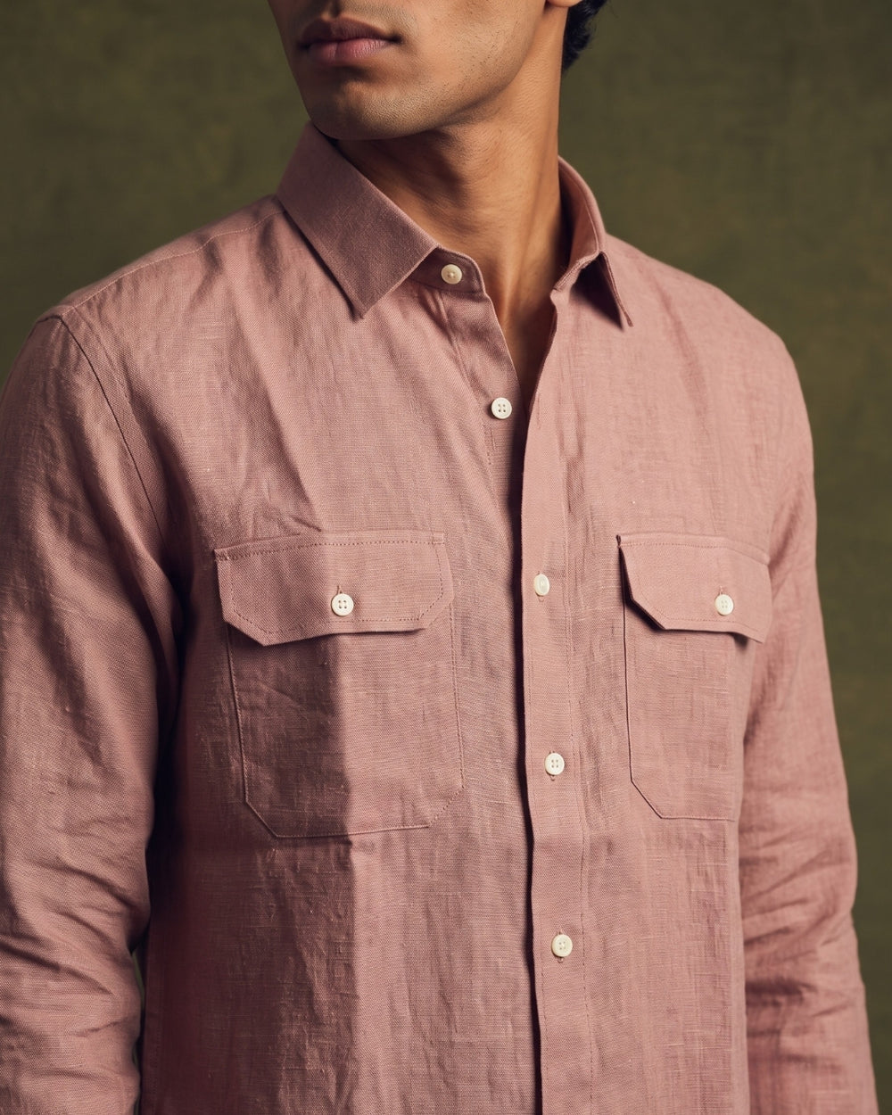 Almost Brown Double Pocketed Linen Shirt