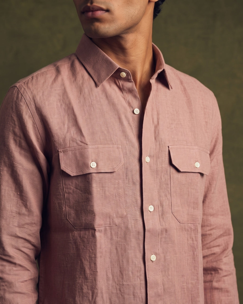 Almost Brown Double Pocketed Linen Shirt