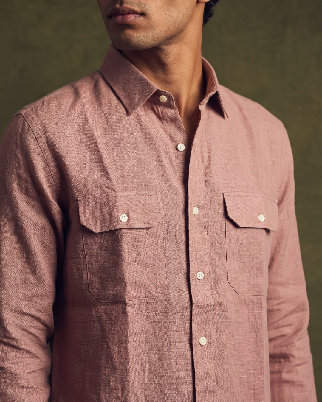 Almost Brown Double Pocketed Linen Shirt