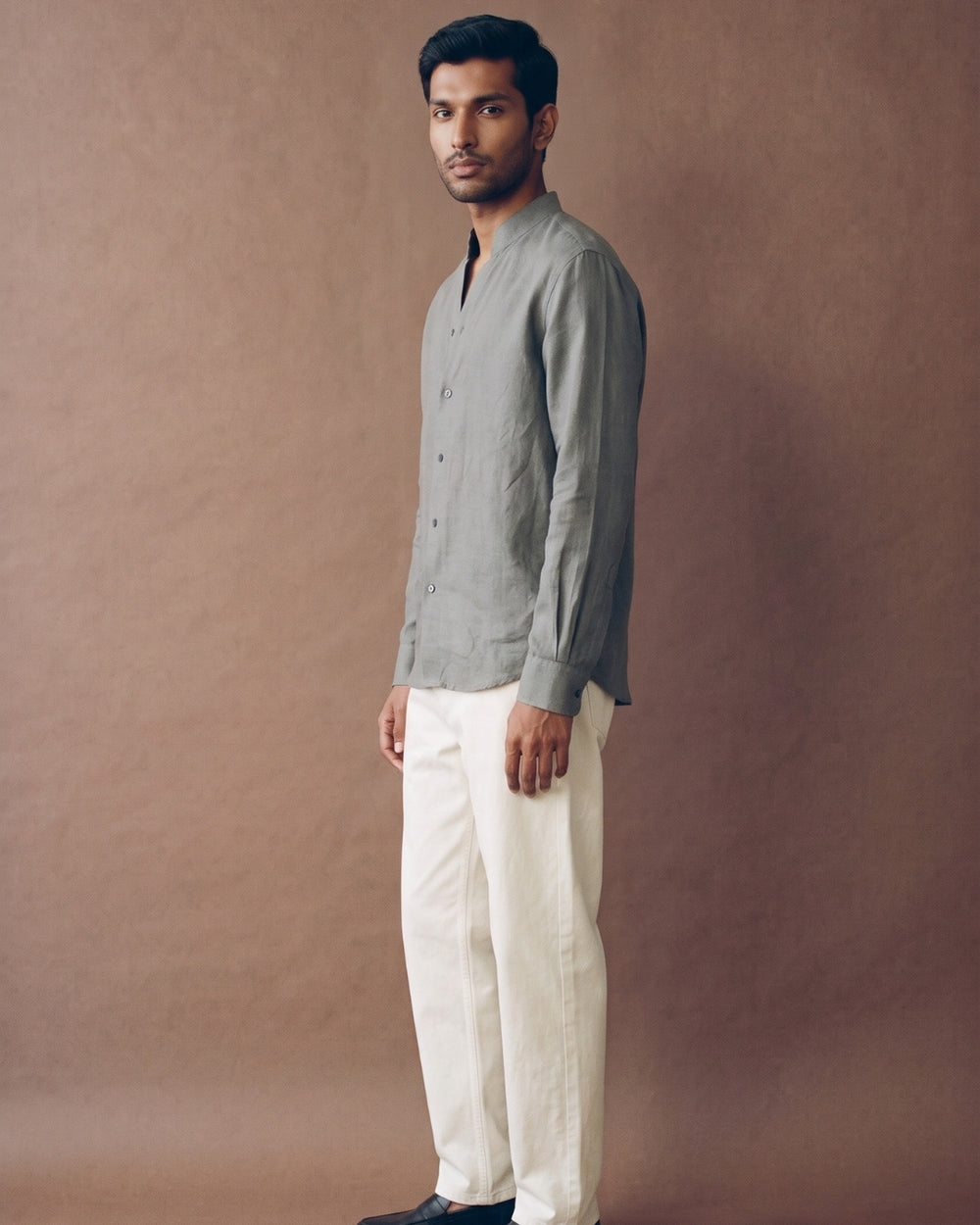 Slate Chinese Collar Linen Shirt