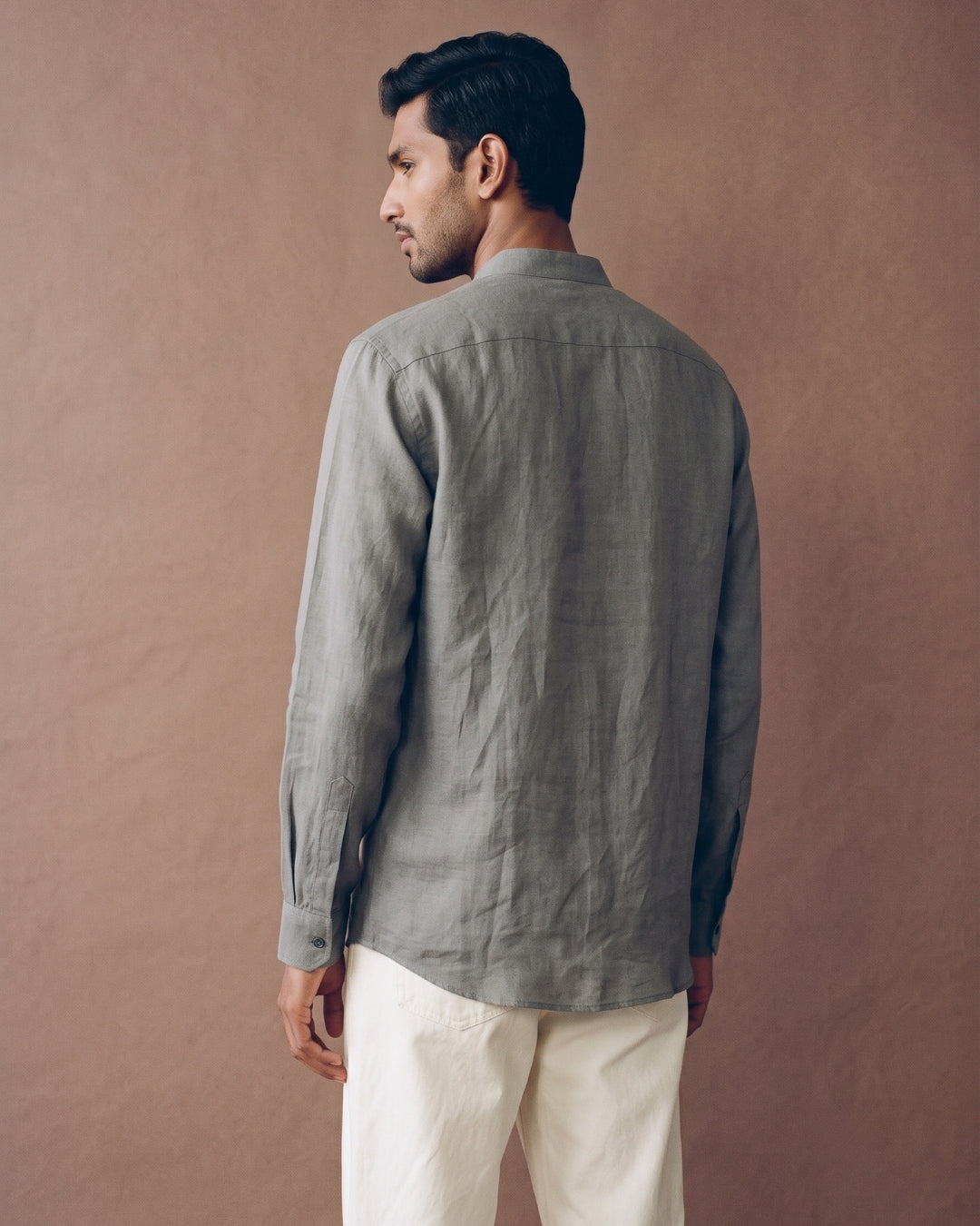 Slate Chinese Collar Linen Shirt