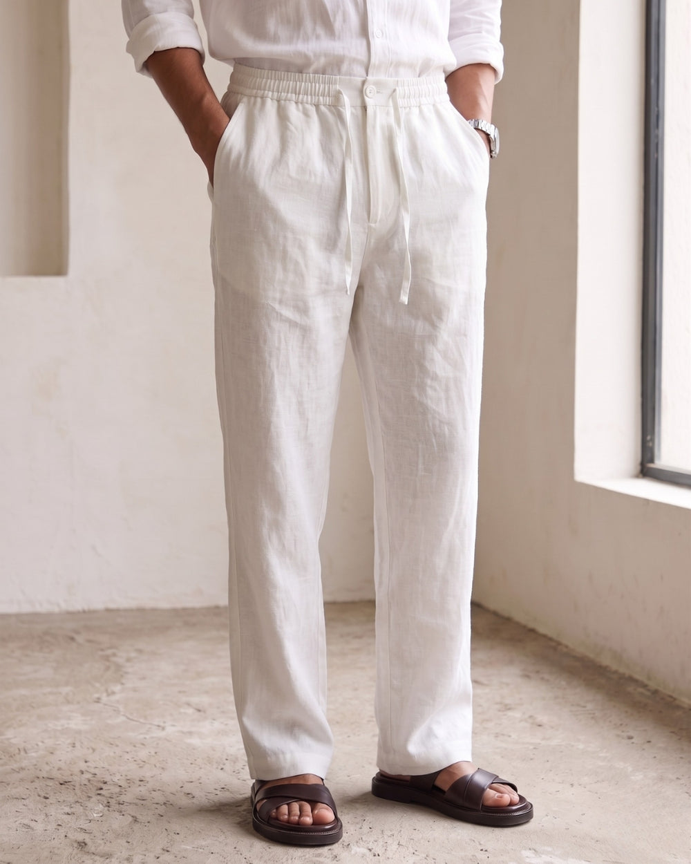 Salt White Casual Linen Pants