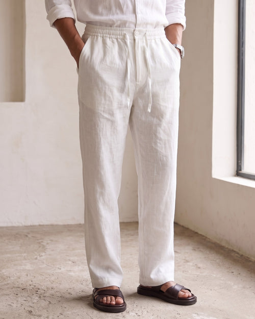 Salt White pure European linen pants for men — formal co-ord by Tyra Linen India