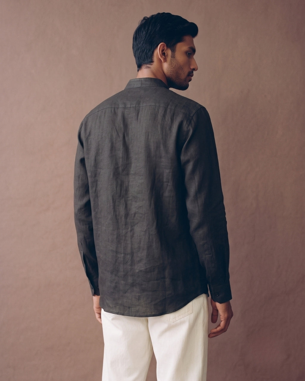 Coal Chinese Collar Linen Shirt