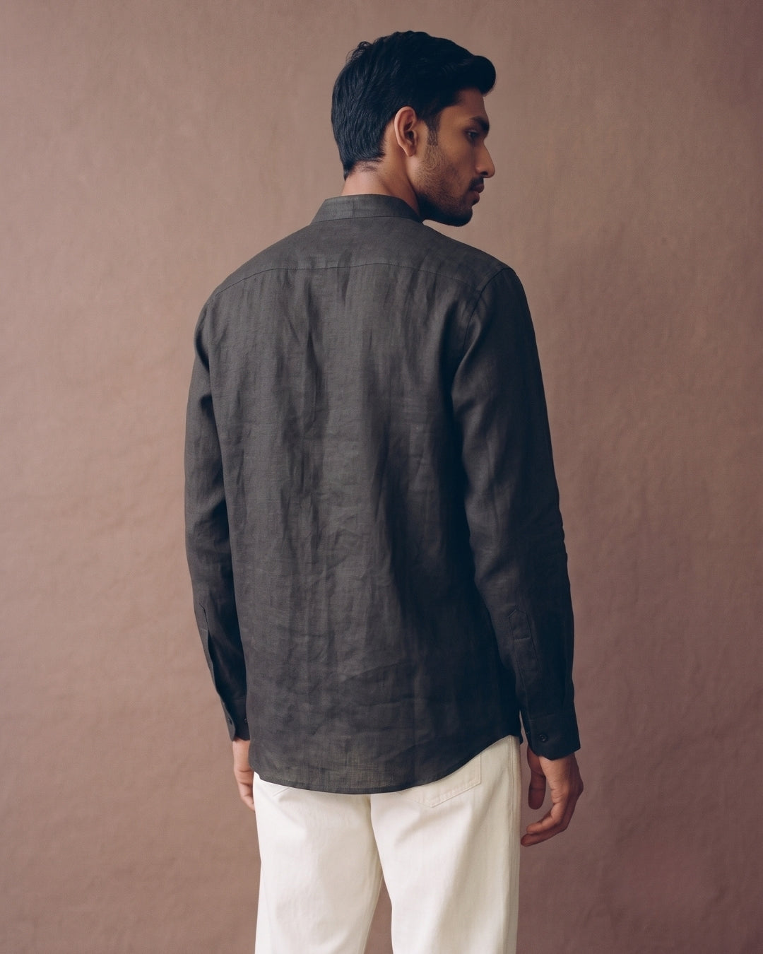 Coal Chinese Collar Linen Shirt