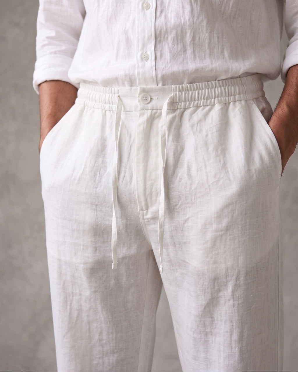 Salt White Casual Linen Pants