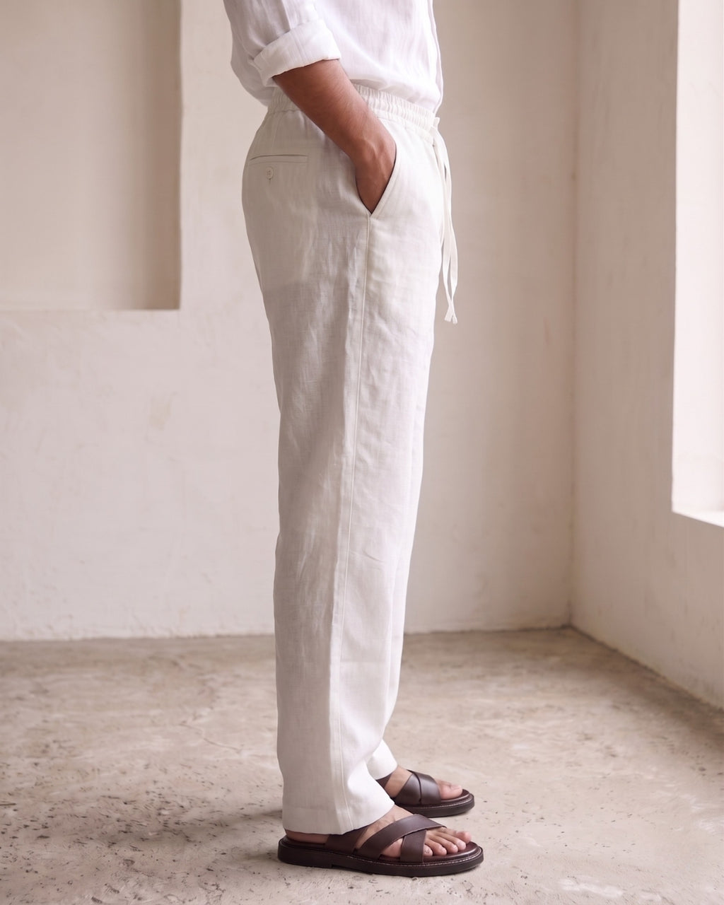 Salt White Casual Linen Pants