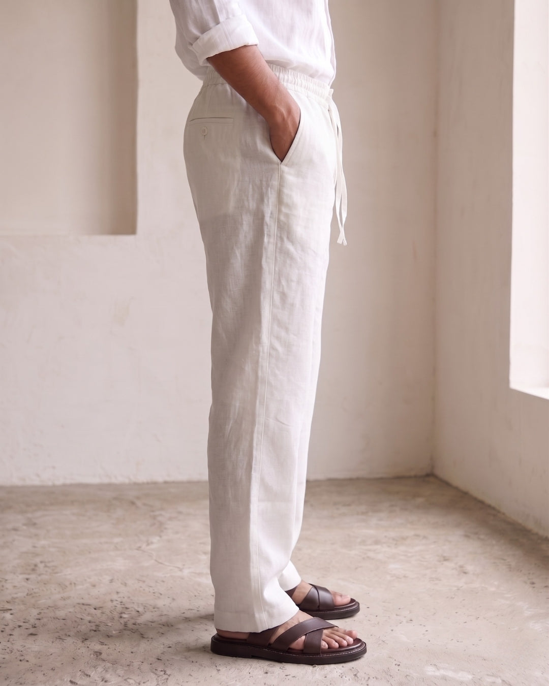 Salt White Casual Linen Pants