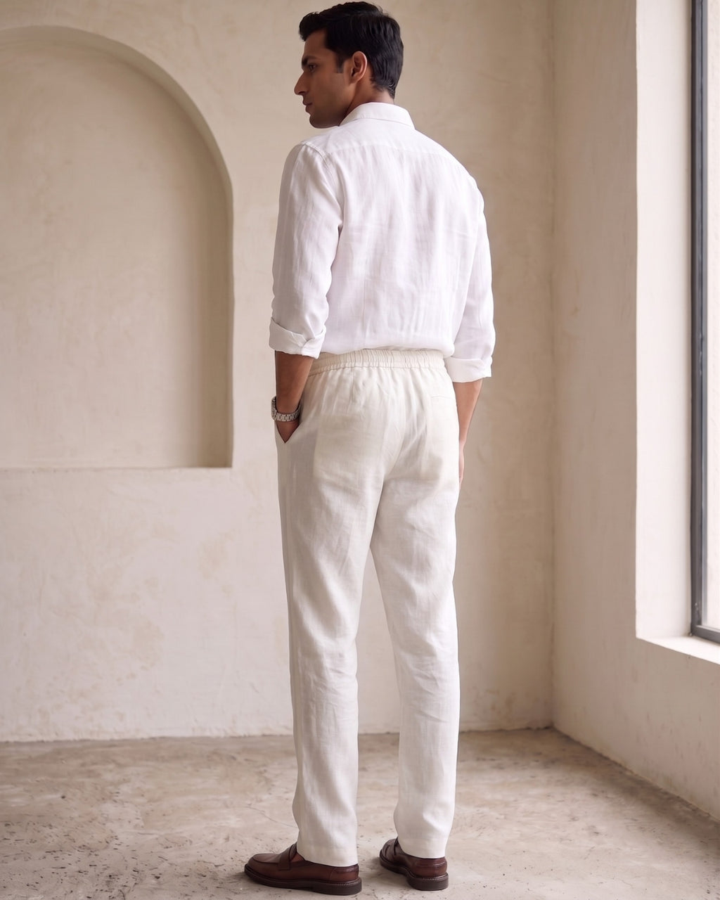 Salt White Casual Linen Pants