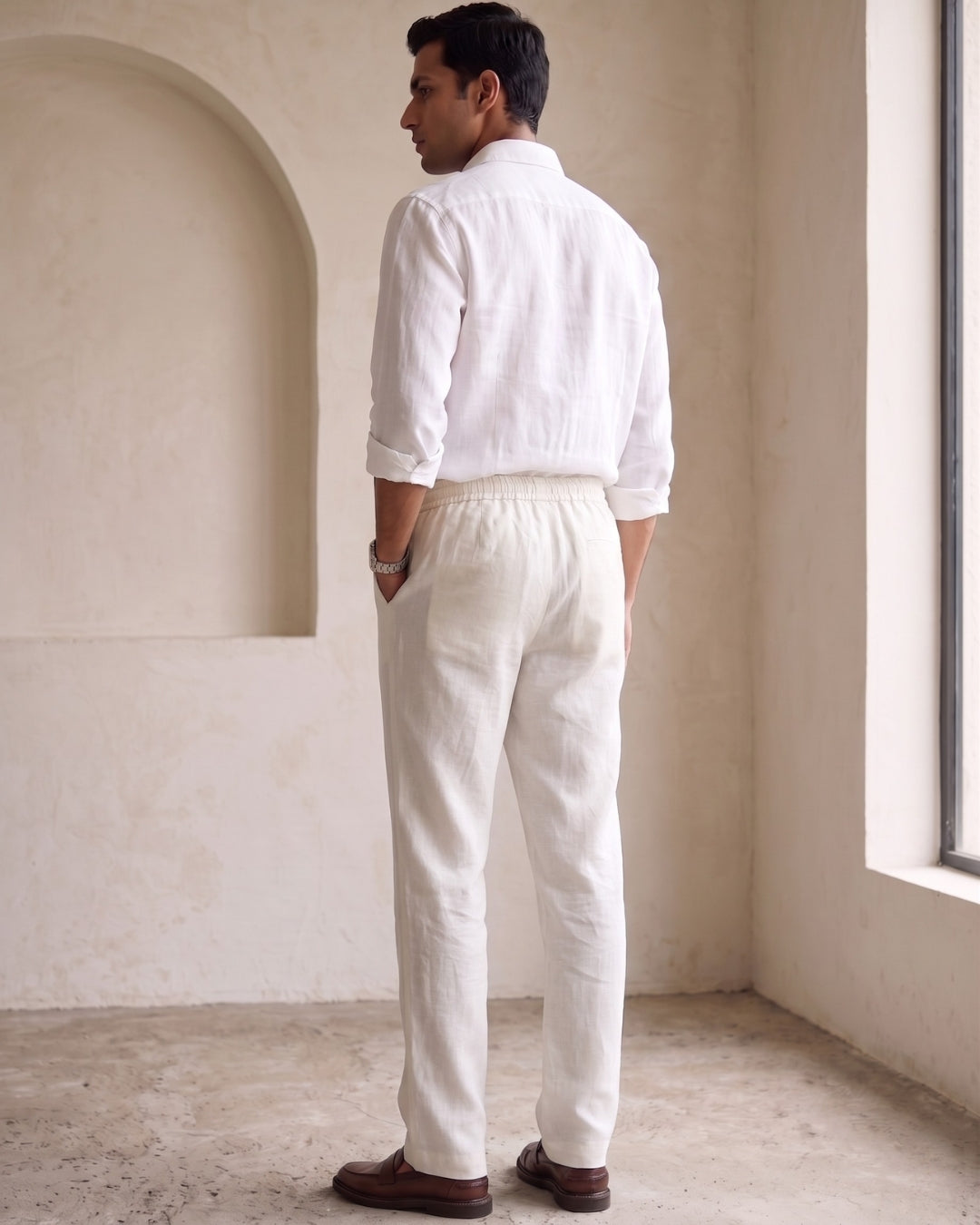 Salt White Casual Linen Pants