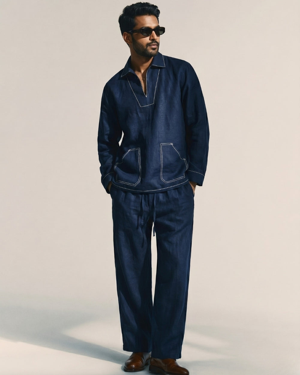 Deep Blue PopOver Linen Shirt