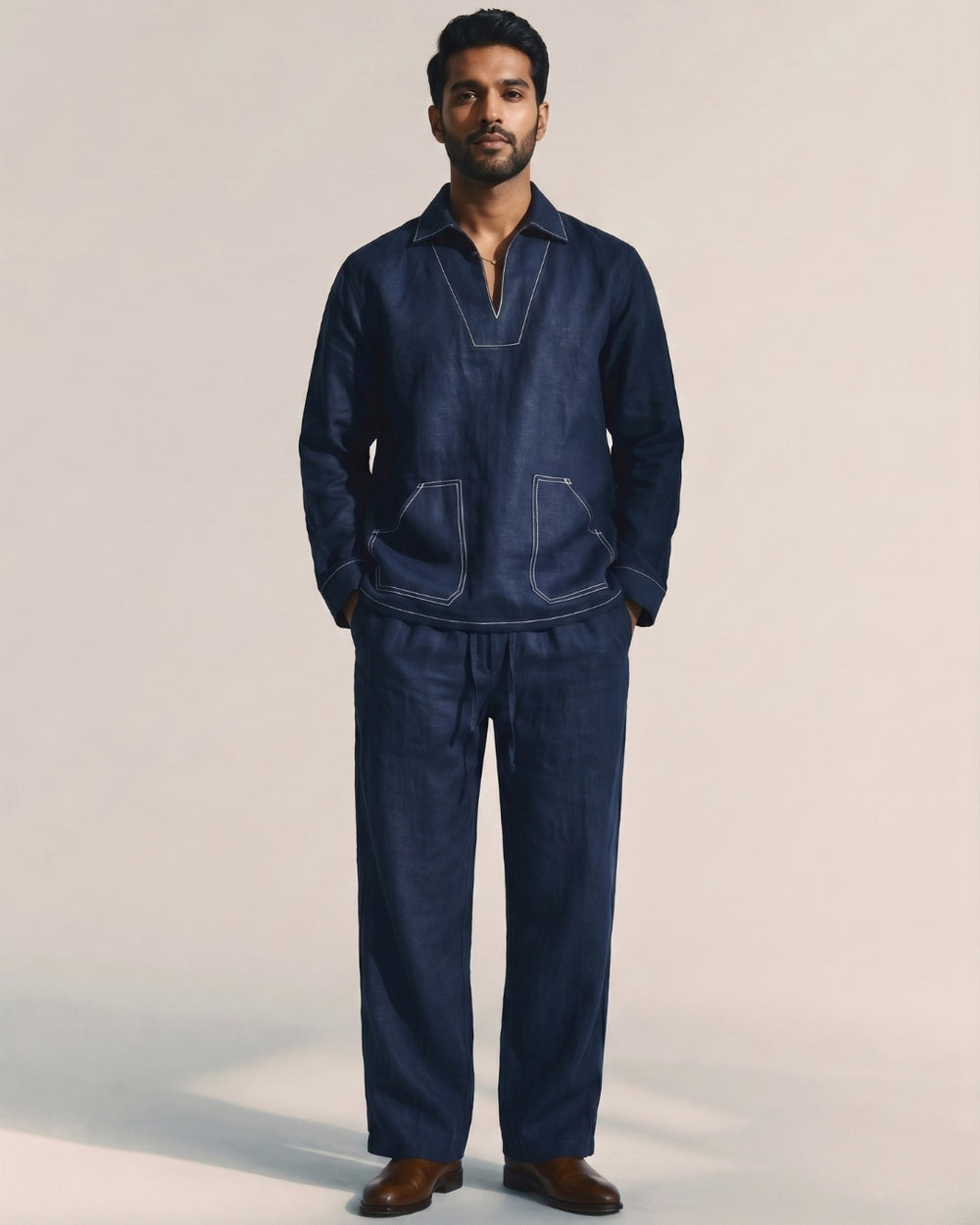 Deep Blue PopOver Linen Shirt