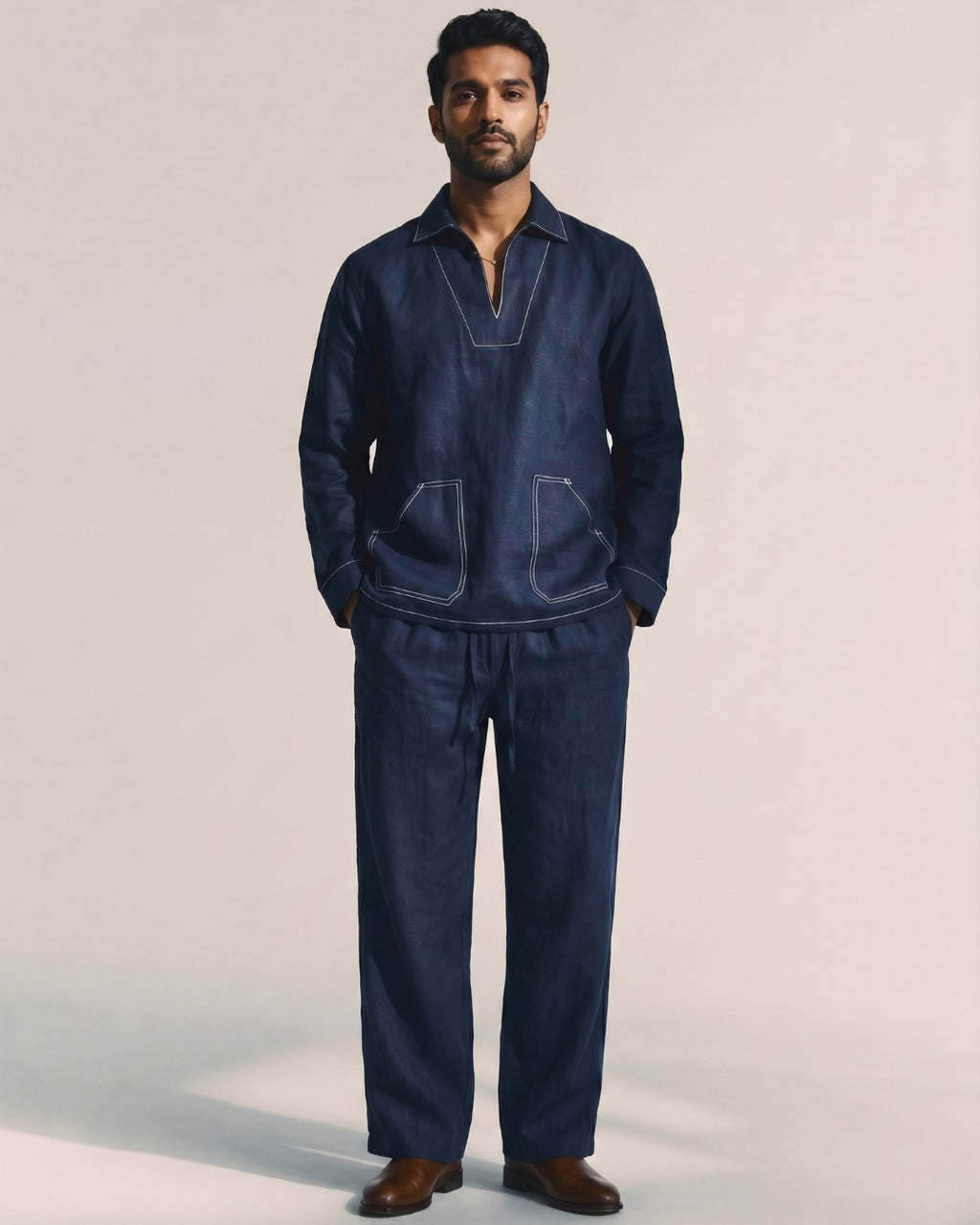 Deep Blue PopOver Linen Shirt